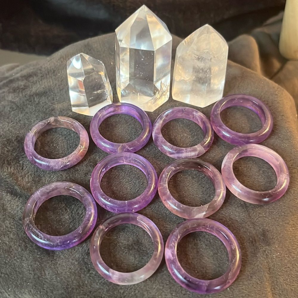 New Natural Amethyst Crystal Band Ring size 9